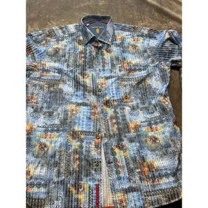 Visconti Black Mens Abstract Print Button Down Shirt Colorful‎ Casual Large flip